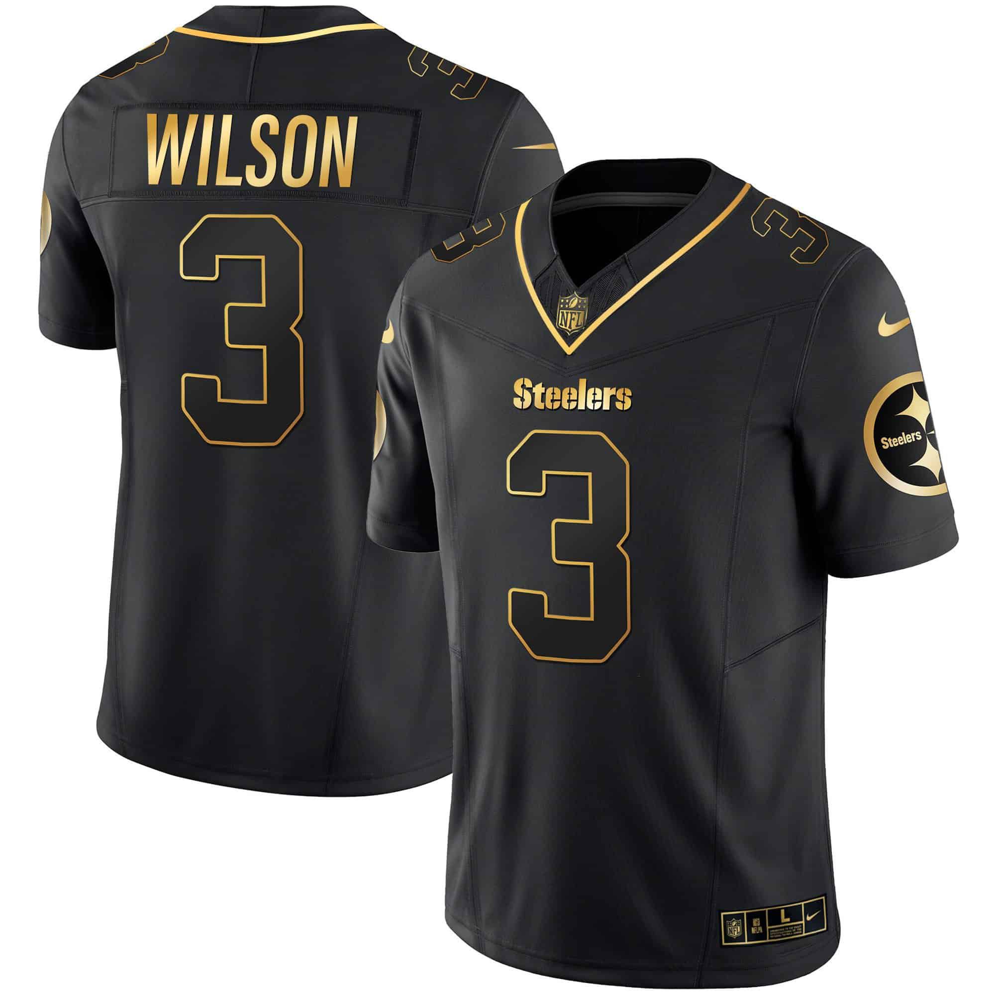 Men Pittsburgh Steelers #3 Wilson Black Gold 2024 Nike Vapor Limited NFL Jersey style 2
